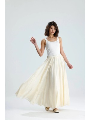 Minaaise Sarı Tensel Kumaş Uzun Astarlı Etek Ters Dikiş Detaylı 31045