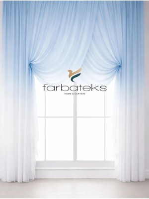 Farbateks Mavi Tül Üstden Renk Geçişli Kruvaze Model 3 Kat Pileli Tül Perde 3kat Pilei Tül Perde