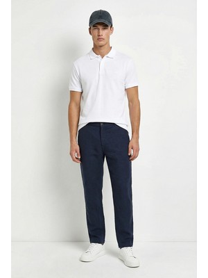 Vena Ken Beli Lastikli %100 Keten Pantolon-Lacivert