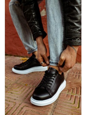 ÖNÇ - PRİME Yüksek Taban Günlük Ayakkabı Siyah (Beyaz Taban)