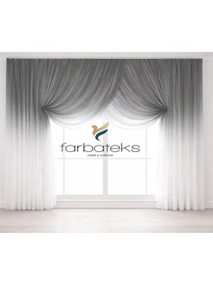Farbateks Gri Antrasit Füme Tül Üstden Renk Geçişli Kruvaze Model 3 Kat Pileli Tül Perde 3kat Pilei Tül Perde