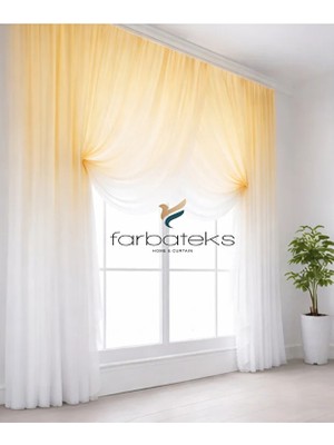 Farbateks Sarı Tül Üstden Renk Geçişli Kruvaze Model 3 Kat Pileli Tül Perde 3kat Pilei Tül Perde