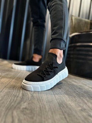 ÖNÇ - PRİME Yüksek Taban Günlük Ayakkabı Siyah (Beyaz Taban)