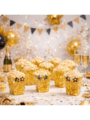 Dizayn Parti Evi Dzyn Gold Yıldız Konsept 8’li Popcorn Kutusu Parti Süsü Doğum Günü Mısır Kutusu