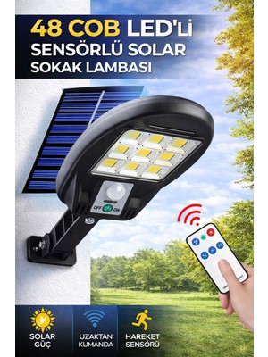 Ecuy 48 Cob LED Solar Sokak Lambası Hareket Sensörlü 3 Modlu Bahçe Duvar Aydınlatma Lambası