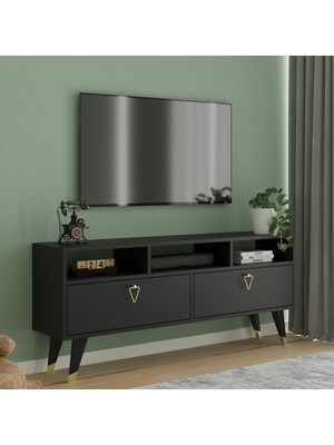 Nilah Sera 140 cm Modern Tv Sehpası Siyah Gold