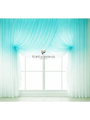 Farbateks Yeşil Mint Üstden Renk Geçişli Kruvaze Model 3 Kat Pileli Tül Perde 3kat Pilei Tül Perde