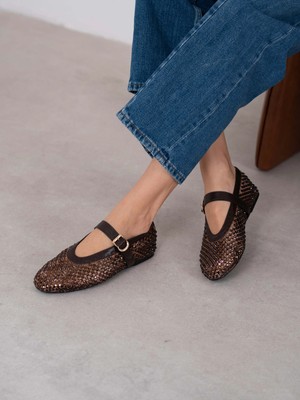 Ece'nin Butiği Wendy Kahve Hakiki Deri Kadın Taşlı Babet