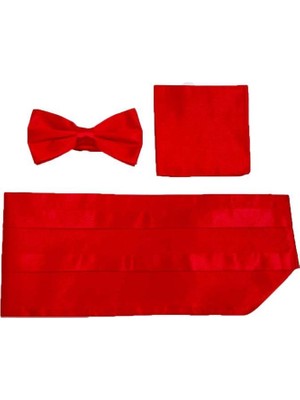 Brianze Kırmızı Kuşak Papyon ve Mendil Set