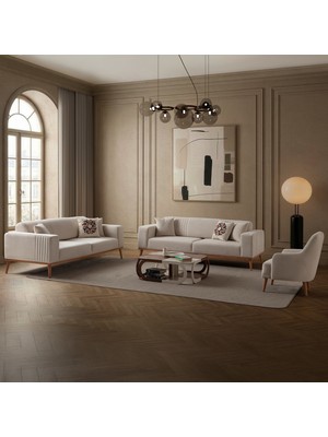 Edsy Home Regnar 3+3+1 Koltuk Takımı Polar Kumaş Krem