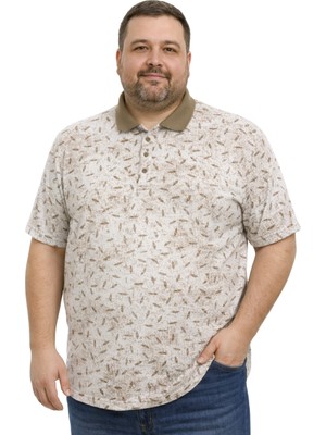 Battal Moda Battalmoda Erkek Büyük Beden Vizon Polo Yaka Mikro Desenli Kısa Kollu Tişört 3xl-4xl-5xl-6xl