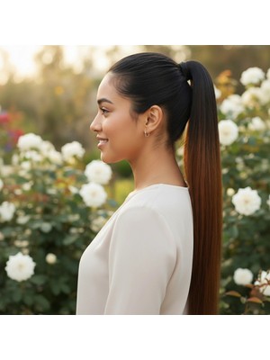 Pileli Store Fiber Sentetik Sihirli At Kuyruğu - Siyah / Karamel Ombreli