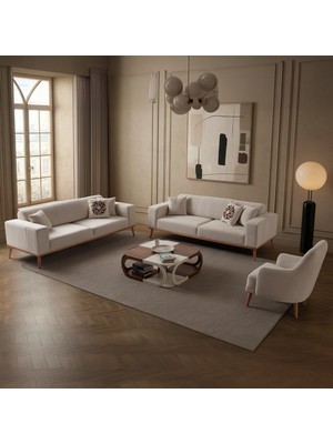 Edsy Home Regnar 3+3+1+1 Koltuk Takımı Polar Kumaş Krem