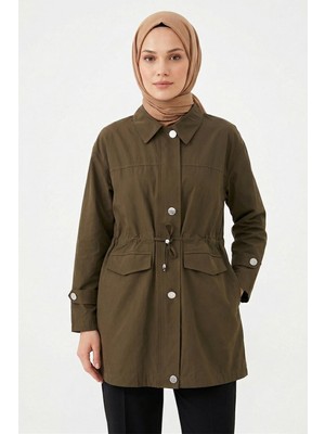 Lale Butik Düğme Detaylı Beli Bağcıklı Kap Ceket 2862 Haki