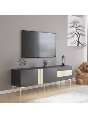 Nilah Defne 140 cm Modern Tv Sehpası Antrasit Gold
