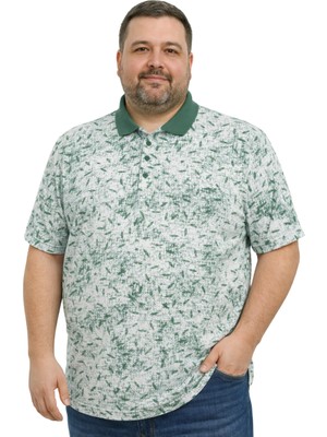 Battal Moda Battalmoda Erkek Büyük Beden Çimen Yeşili Polo Yaka Mikro Desenli Kısa Kollu Tişört 3xl-4xl-5xl-6xl
