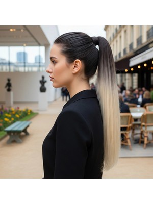 Pileli Store Fiber Sentetik Sihirli At Kuyruğu - Koyu Kumral / Dore Sarı Ombreli