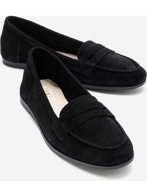 Luvi F02 Siyah Süet Hakiki Deri Kadın Loafer Ayakkabı