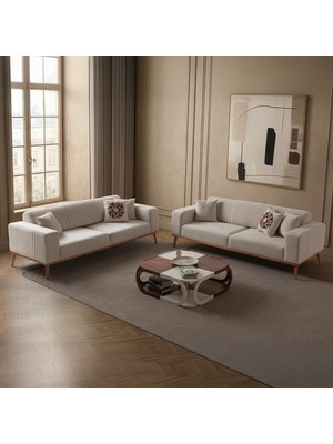 Edsy Home Regnar 3+3 Koltuk Takımı Polar Kumaş Krem