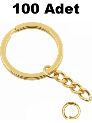 100 Adet Ezme C Aparatlı Gold Zincirli Anahtarlık Halkası Makrome Amugurimi 2.5cmçap