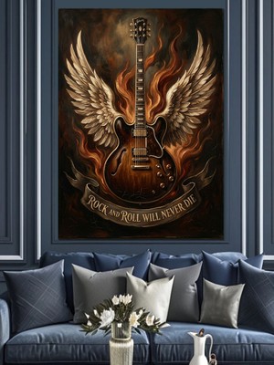 Tablomega Kanatlı Gitar Mistik Müzik Tablosu Dekoratif Kanvas - Mdf Ahşap Tablo