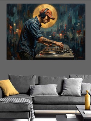 Tablomega Gece Şehir Işıklarında Dj Performansı Dekoratif Kanvas - Mdf Ahşap Tablo