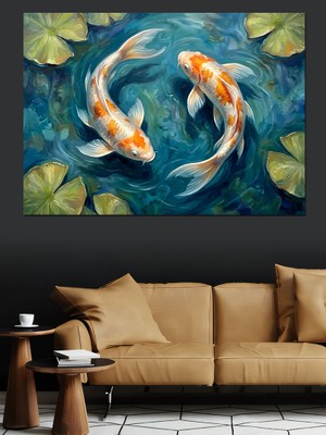Tablomega Su Içinde Yüzen Iki Koi Dekoratif Kanvas - Mdf Ahşap Tablo