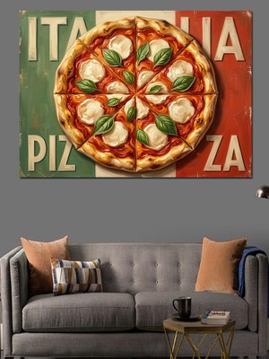 Tablomega Bol Peynirli Italyan Pizza Dilimi Dekoratif Kanvas - Mdf Ahşap Tablo