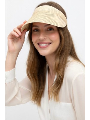 Mollycrush Kadın Bej Hasır Yazlık Tesettür Uyumlu Vizör - Plaj kullanıma Uygun Güneş Koruyucu Tenisçi Şapka
