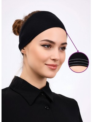 Alivascarf Kaymayan Silikonlu Bandana Bone Siyah - Kadın Tesettür Dikişsiz Kaymaz Geçme - Sportif Saç Bandı