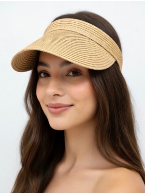 Mollycrush Kadın Camel Hasır Yazlık Tesettür Uyumlu Vizör - Plaj kullanıma Uygun Güneş Koruyucu Tenisçi Şapka