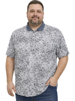 Battal Moda Battalmoda Erkek Büyük Beden Füme Polo Yaka Mikro Desenli Kısa Kollu Tişört 3xl-4xl-5xl-6xl
