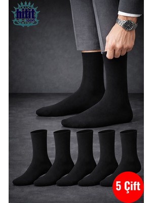 Hitit Socks Erkek 5 Çift Düz Siyah Pamuklu Çorap Günlük Kullanım Bacak Sıkmayan Rahat Kalıp