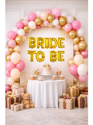 Tedaks Bride To Be Tema Gold Folyo Harf Pembe Beyaz Gold Kum Beji Balonlu Pompa Hediyeli Süsleme