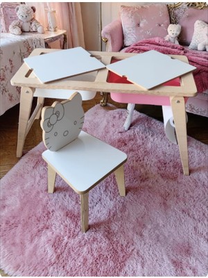 Yaz Sil Yüzeyli Kontraplak Hello Kitty Katlanır Çocuk Aktivite Tek Sandalyeli Masa Takımı