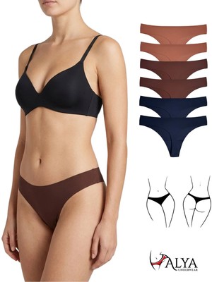 Alya Underwear Lazer Kesim Dikişsiz Tanga Külot, Seamless String 6'lı Paket ( 2 Adet Kiremit, 2 Adet Kahve, 2 Adet Lacivert ) S