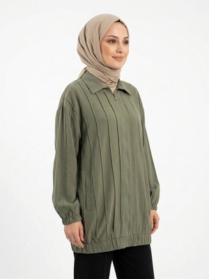 Lale Butik Önü Fermuarlı Kap Ceket 31530 Haki