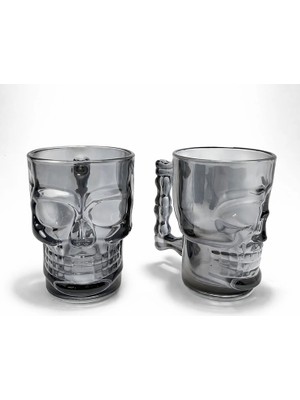 Uravas Store 2'li Siyah Cam Kurukafa Kupa Bardak Seti