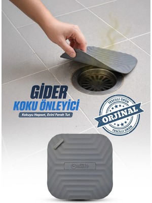 Omilife Gri Kare Silikon Gider Kapağı Koku Önleyici Lavabo Banyo Mutfak Gider Tıkacı 14.5 cm