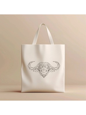 Hobi Hediye Geometrik Buffalo Çizim Baskılı %100 Bez Çanta