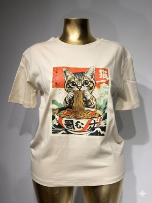 362 Fashion Butik Kedi Baskılı Uzun T-Shirt