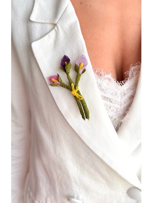 Kuvars Atalier Pastel - Soft Renkli Çiçekli Iğne Oyası Yaka Iğnesi - El Yapımı Zarif Şık Broş