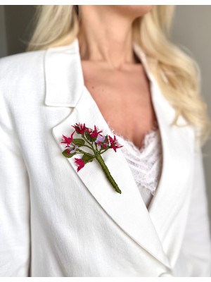 Kuvars Atalier El Yapımı Iğne Oyası Broş – Pembe - Lila Çiçek Yaka Iğnesi, Zarif Şık Aksesuar