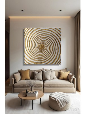 Şehber Kanvas Duvar Tablosu Kare Tekli Salon Mutfak Yatak Odası Ofis Dijital Gold Efekt Spiral Desen