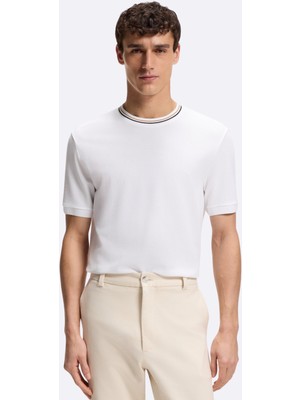 Boss Erkek %100 Pamuklu Logo Detaylı Bisiklet Yaka Kısa Kollu Beyaz T-Shirt 50559847-100