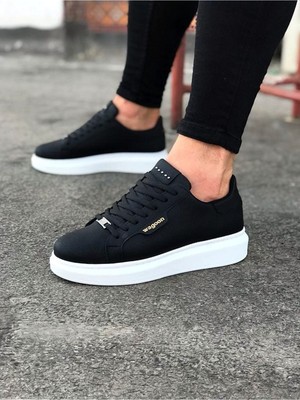 Zerenyus ZRJ01 Bağcıklı Delikli Erkek Günlük Sneaker Ayakkabı Siyah Beyaz
