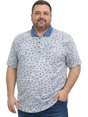 Battal Moda Battalmoda Erkek Büyük Beden Indigo Polo Yaka Mikro Desenli Kısa Kollu Tişört 3xl-4xl-5xl-6xl