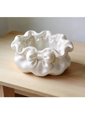 Lotus Home Fiyonk Detaylı Büzgülü Organizer – Lüks Dekoratif Makyaj & Aksesuar Kutusu