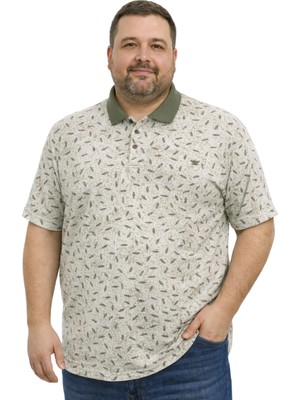 Battal Moda Battalmoda Erkek Büyük Beden Haki Polo Yaka Mikro Desenli Kısa Kollu Tişört 3xl-4xl-5xl-6xl