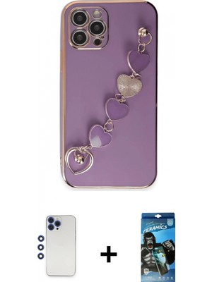 Marsilyan™- iPhone 12 Pro Max Kılıf Nova Işık Prime - Siyah 34D Izgaralı Cam + Lacivert Shine Kamera Lens